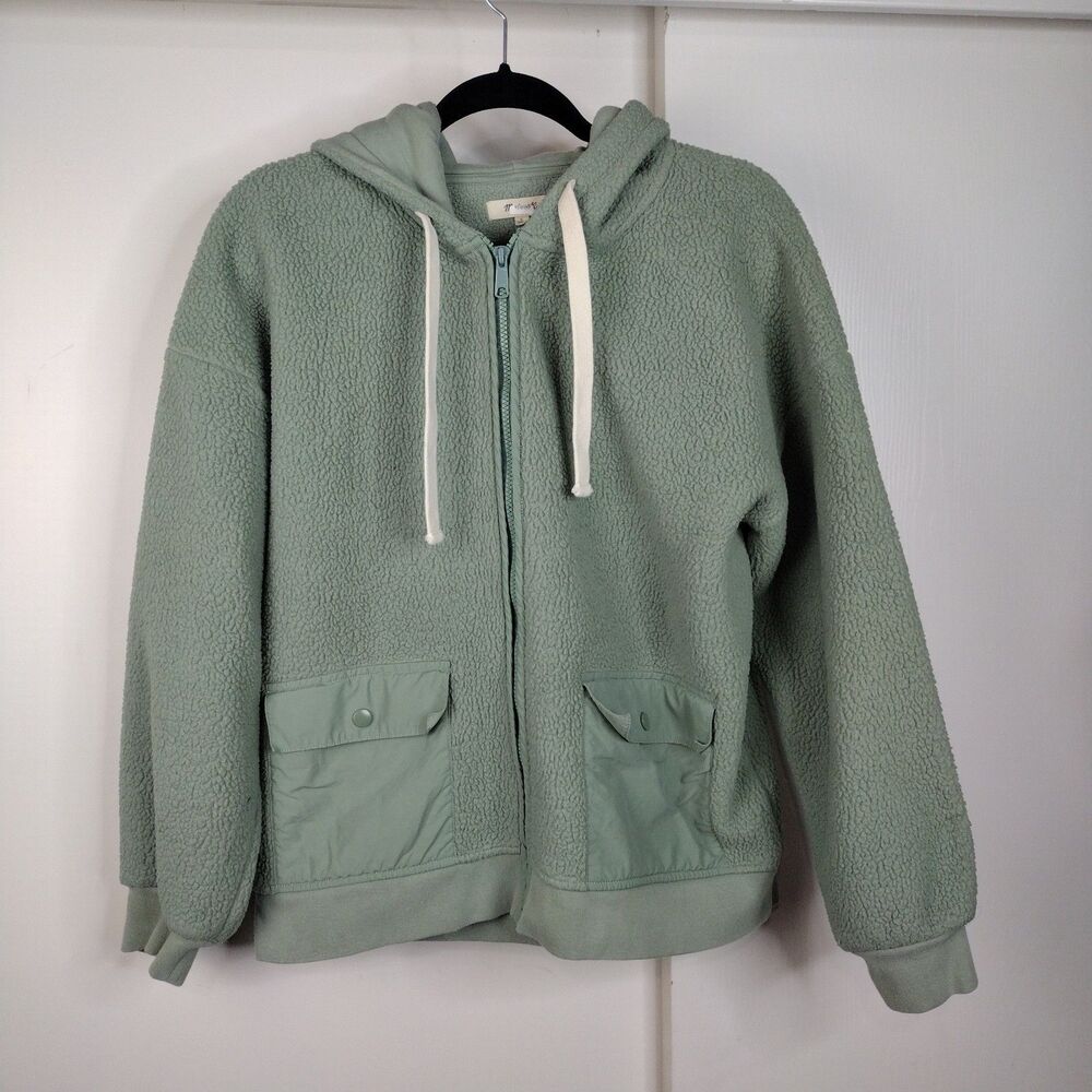 Madewell (Re)sourced Recycled Fleece Hooded Zip Jacket Frosted Willow Sz L Green